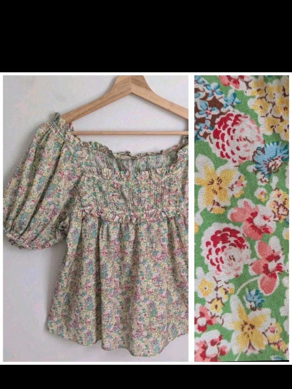 Romantic Feminine Floral Puff Sleeve Top Pastel Cotton Elie Tahari Summer XS